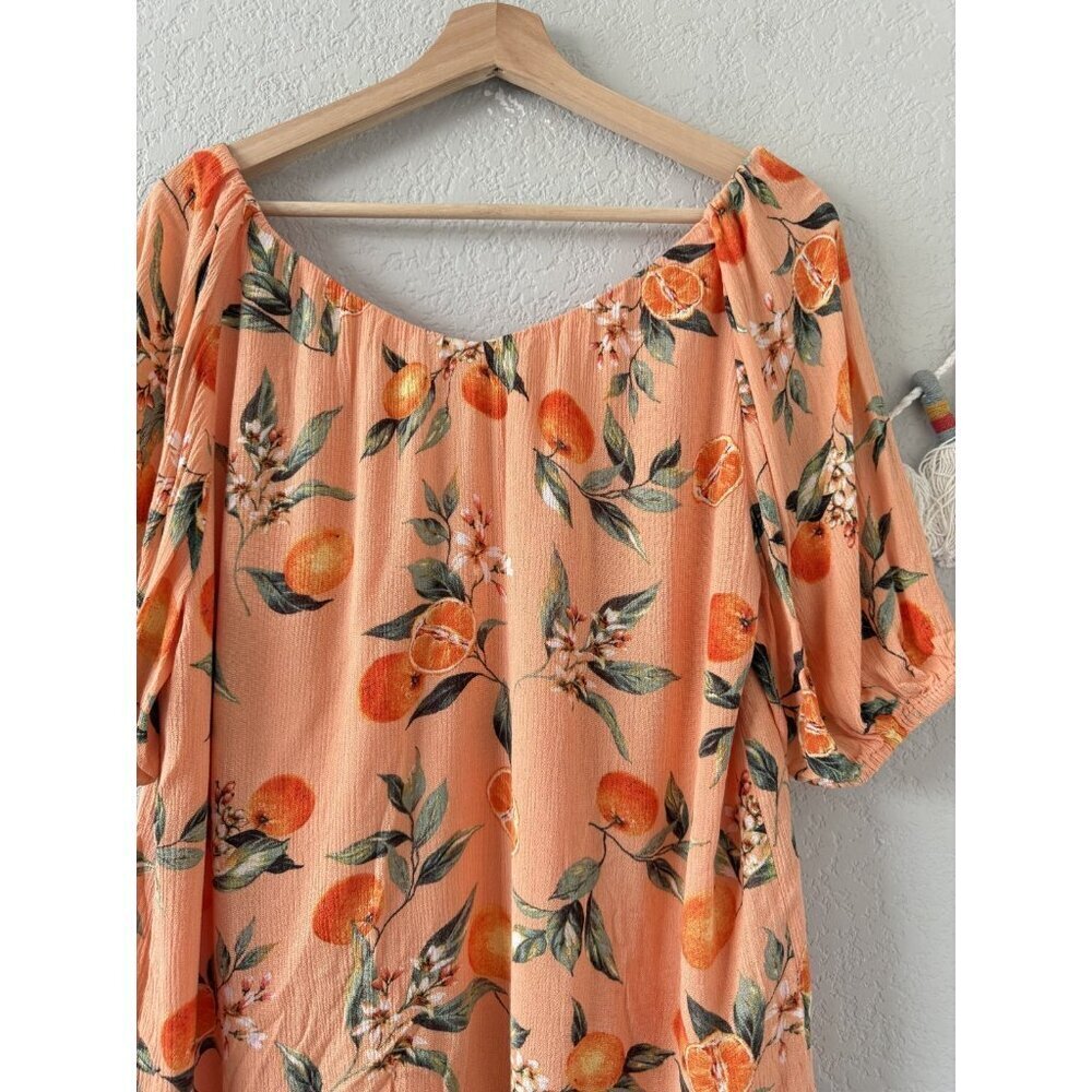 Loft Orange Printed Relaxed Fit Short Sleeve Top Novalty Tropical Cottagecore M - Picture 8 of 8